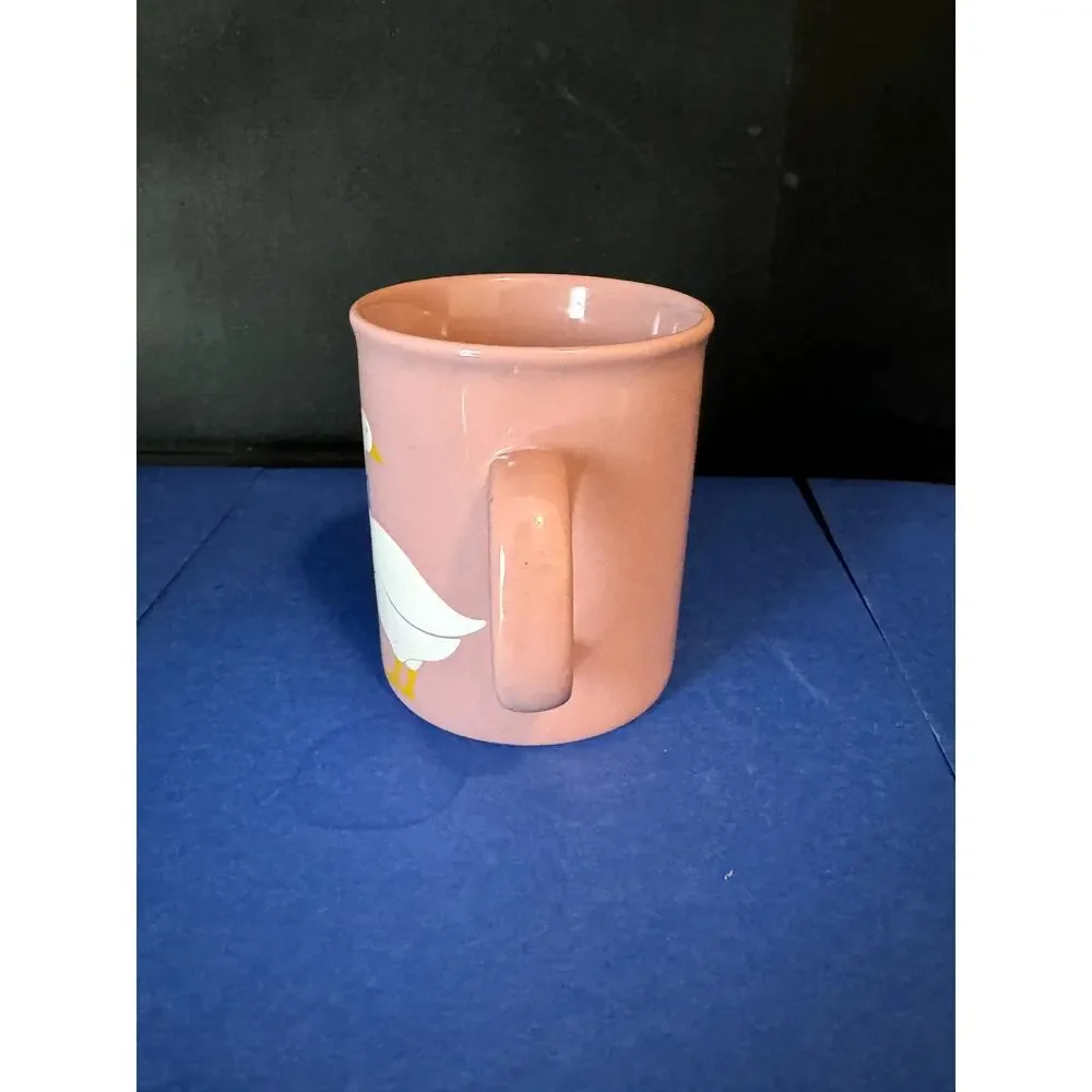 Vintage 1980s Geese with Blue Ribbons Pink Coffee Mug Made in England